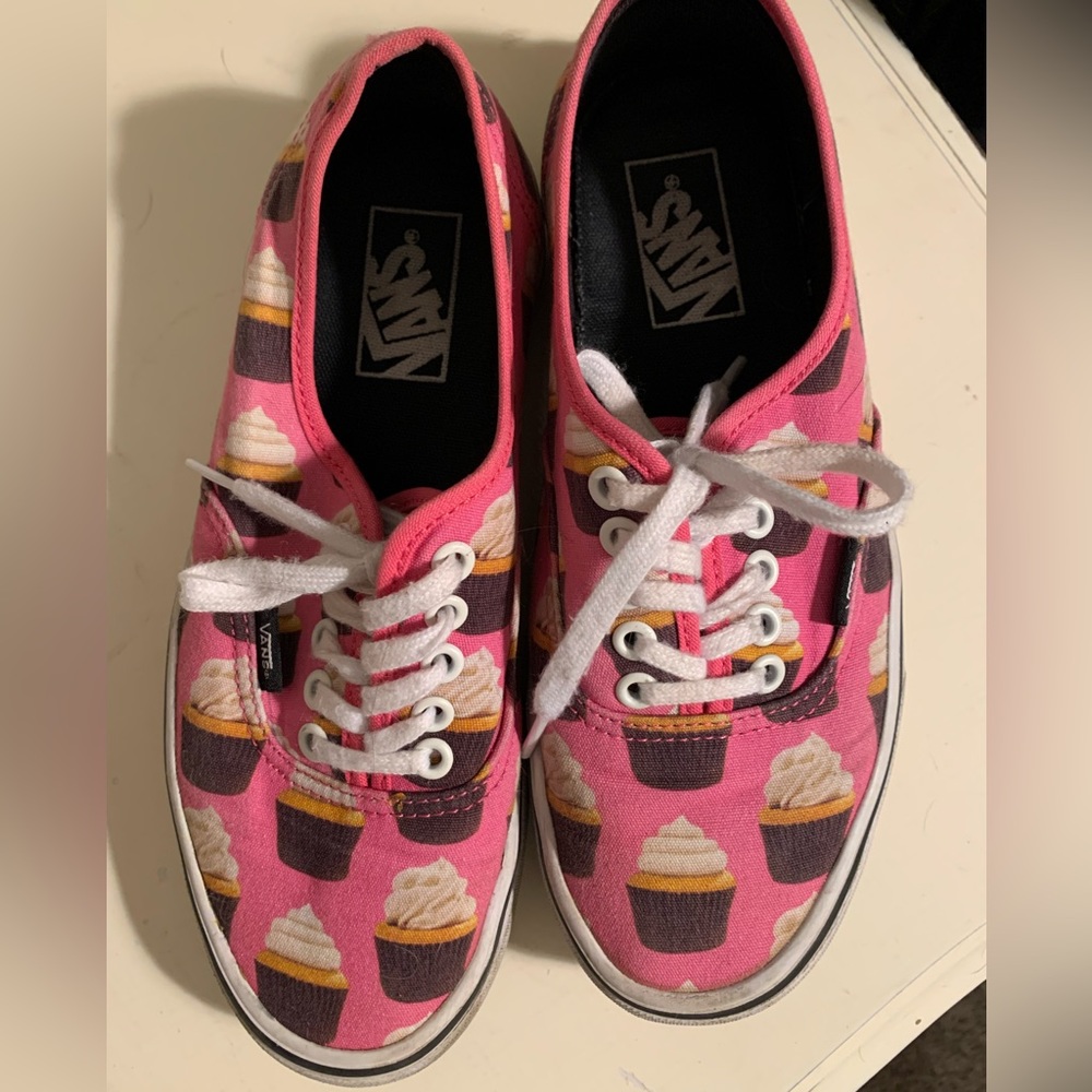 Cute pink cupcake themed Vans! Broken in & comfy!